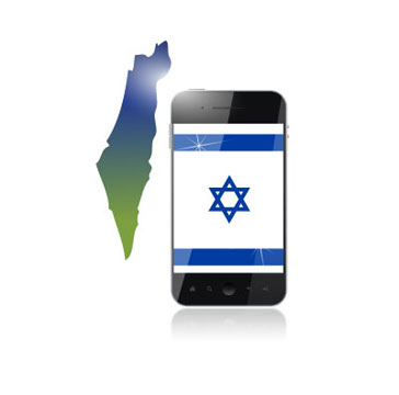 Cellphone with Israeli flad and map of Israel